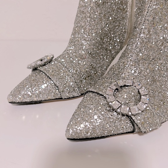 Jimmy Choo Hanover Chai Glitter crystal buckle Booties 36.5 - Picture 8 of 12